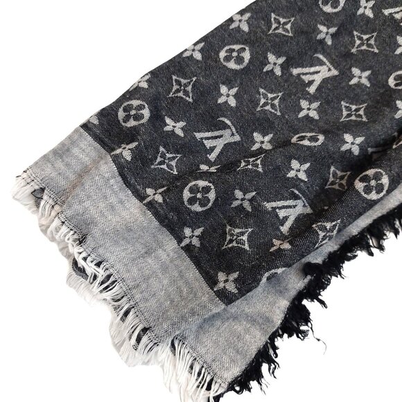 LOUIS VUITTON LV Monogram Charcoal Gray & Heather Gray Scarf Shawl Wrap - Picture 11 of 16